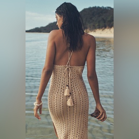 Spell Mirage Crochet Knit Midi Dress in walnut 🌰 XS - Picture 2 of 13